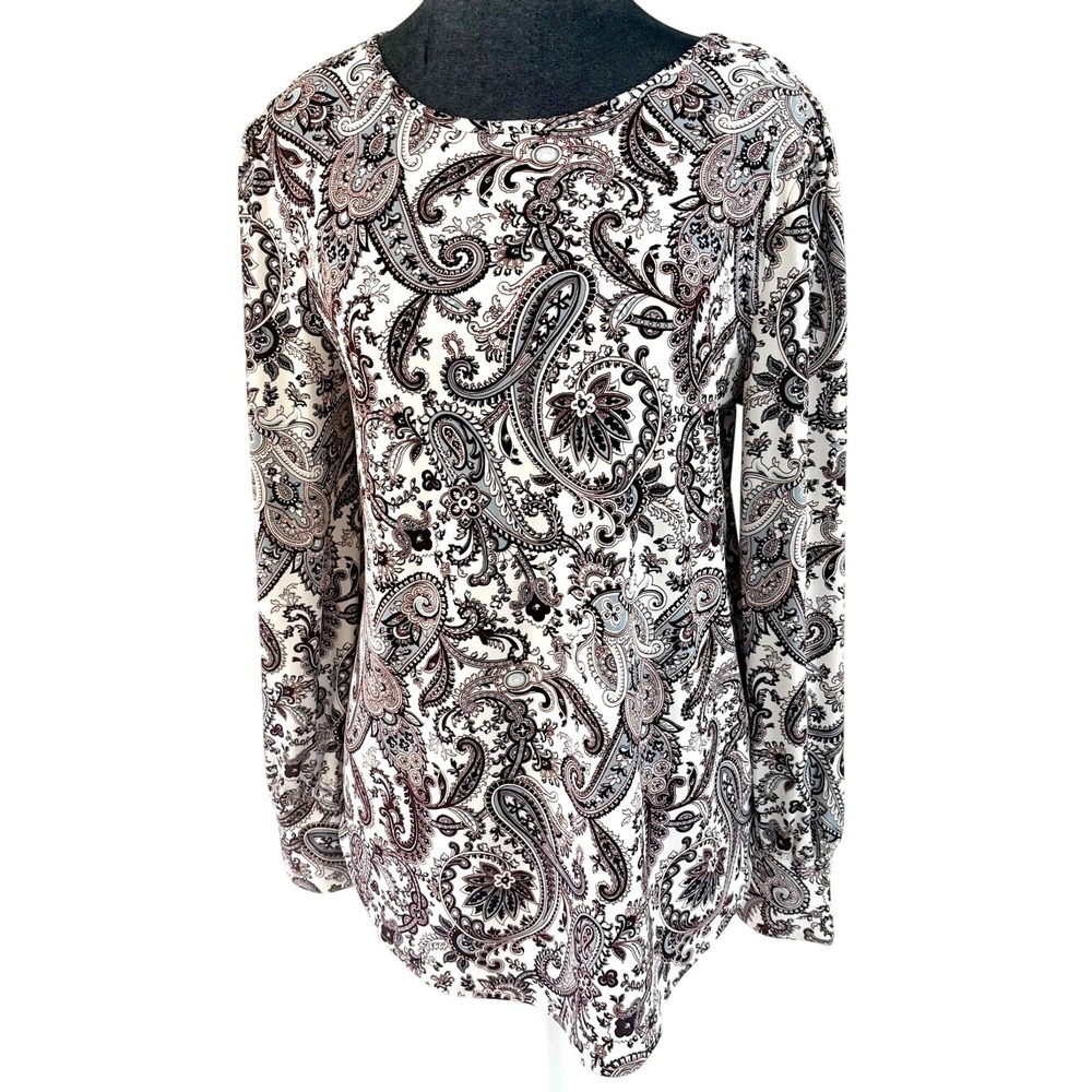 Ann Taylor Factory Women's M Paisley Print Long Sleeve Knit Blouse